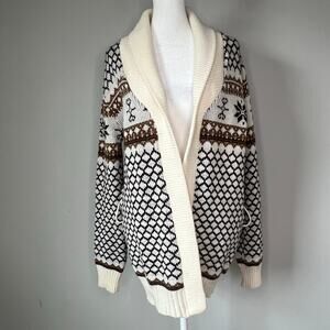 Vintage KMart Women's Fair Isle Print Cardigan Sweater *no belt* Sz L Fisherman